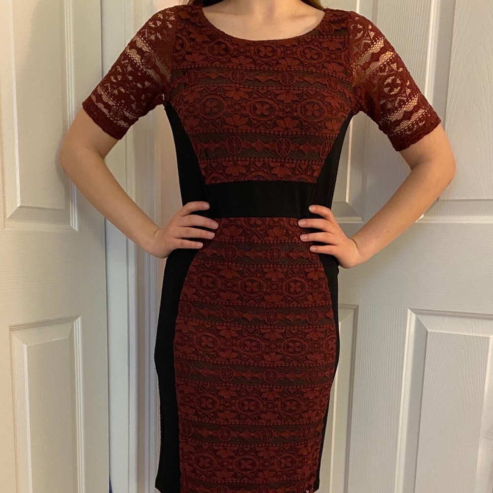 Julienne Red and black lace dress